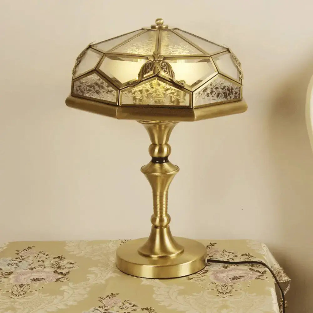 Decorbites™ brass 3-light night light with gold-toned vintage table lamp and 220v-240v stained glass shade floral motif