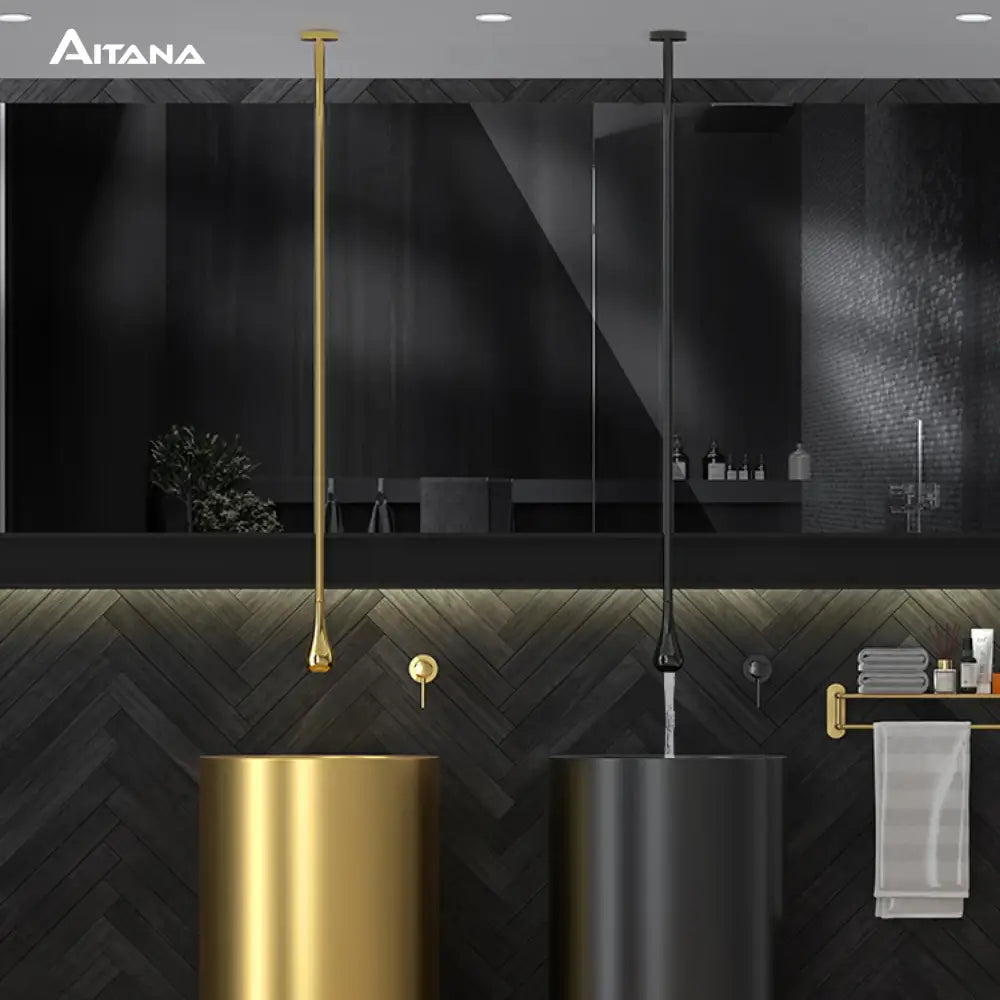 Decorbites™ brass black luxury bathroom faucet single handle modern pendant brass black faucet over cylindrical sinks