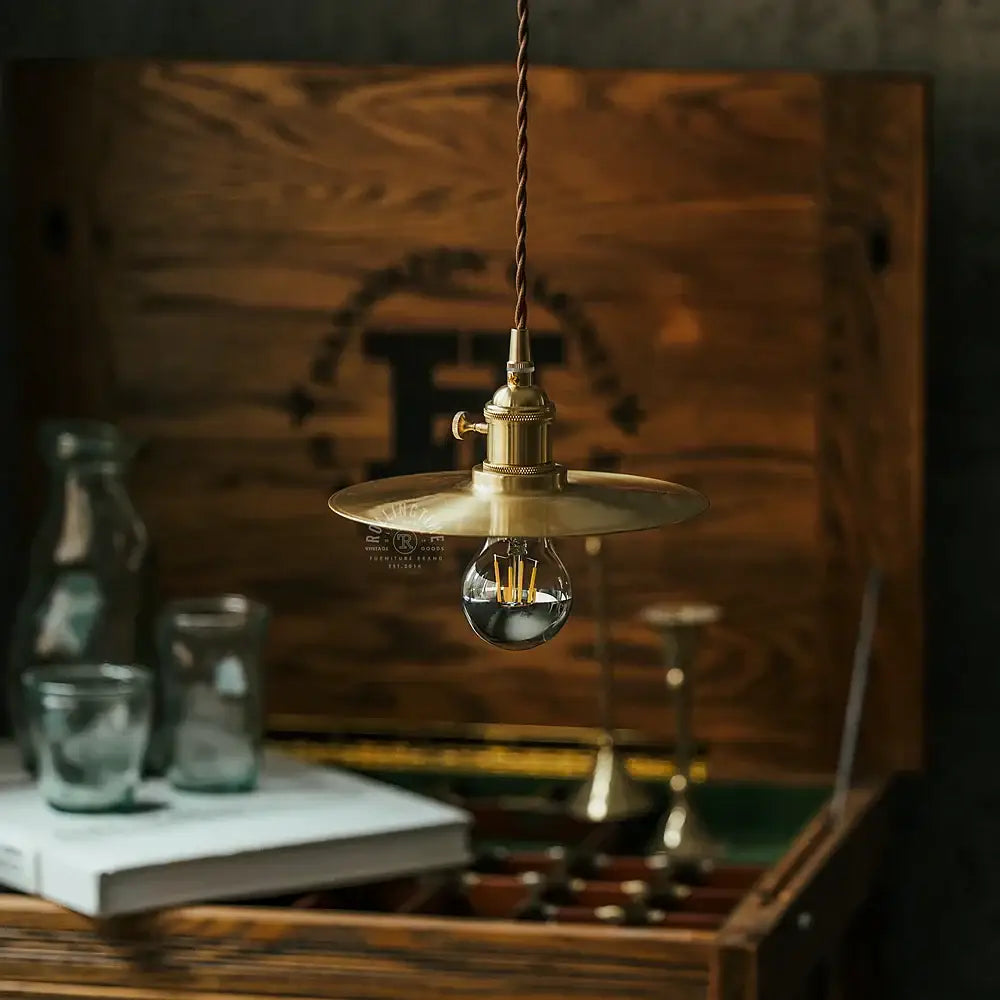 Brass chandelier decorbites brass pendant light with circular shade and exposed filament bulb for dining room