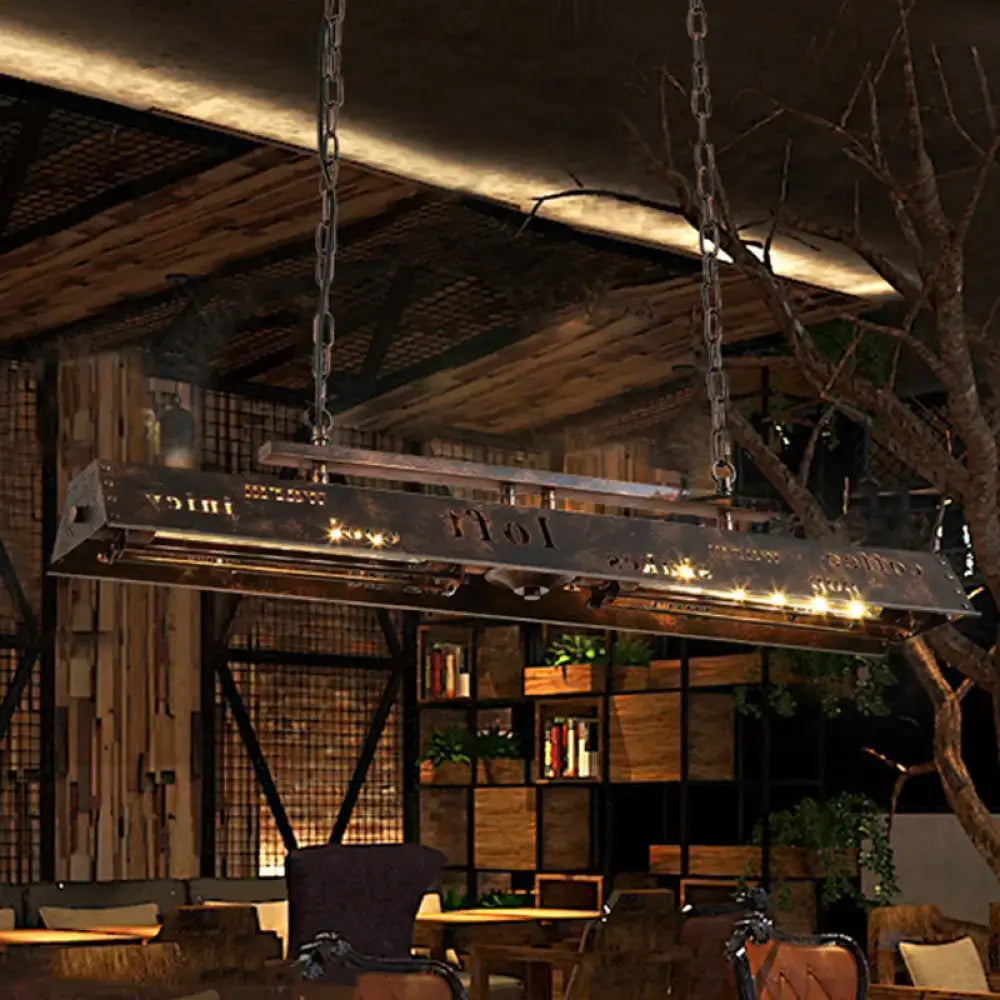 Decorbites brass island pendant light with industrial metal finish rectangular design and exposed chain suspension