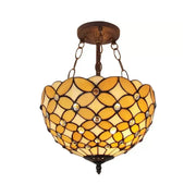 DecorBites™ bronze tiffany style semi flush mount ceiling light with amber stained glass floral pattern and crystal accents