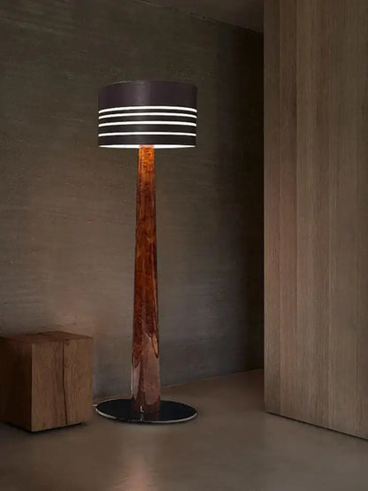 Decorbites brown leather wooden floor lamp with amber glass stem and dark gray shade for living room decor