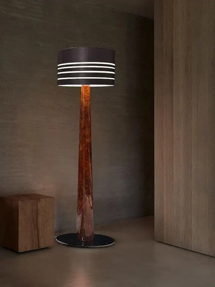 Decorbites brown leather wooden floor lamp with amber glass stem and dark gray shade for living room decor