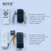 Sove lighting dc and ac motor remote control ceiling fan kits with white remotes and black receivers for decorbites brown vintage fan