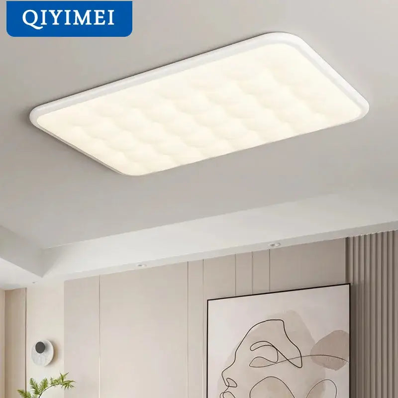 White rectangular decorbites bubble led ceiling light with textured quilted surface and rounded corners for living room