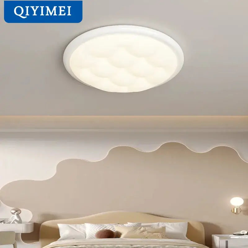 White circular ceiling light with cloud-like texture and modern minimalist design by decorbites bubble led for living room