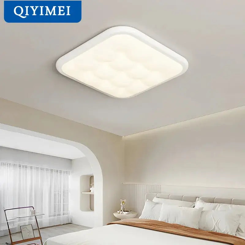 White square decorbites bubble led rectangular quilted ceiling light with soft diffused glow and subtle texture for living room