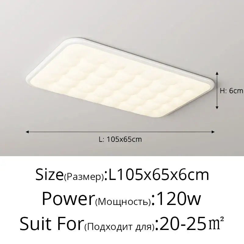 White rectangular led ceiling light with quilted textured surface and rounded edges decorbites bubble led design
