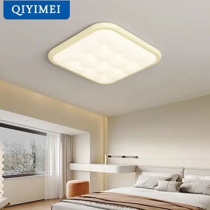 Cream-colored decorbites bubble led rectangular quilted ceiling light with soft diffused glow for living room use