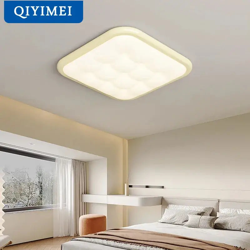 Cream-colored decorbites bubble led rectangular quilted ceiling light with soft diffused glow for living room use