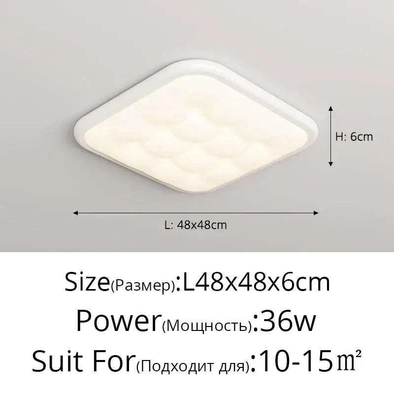 White square decorbites bubble led rectangular quilted ceiling light with rounded edges and soft diffused glow for living room