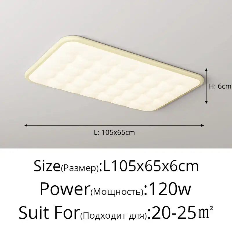 Cream-colored decorbites bubble led rectangular quilted ceiling light with textured surface and rounded edges for living room