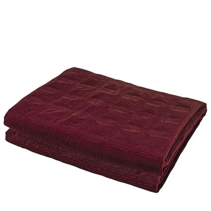 Decorbites burgundy velvet geometric embroidered bed runner with plush quilted grid pattern for bedroom decor