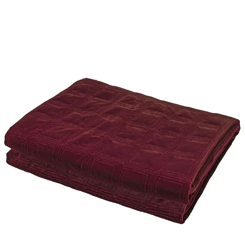 Decorbites burgundy velvet geometric embroidered bed runner with plush quilted grid pattern for bedroom decor