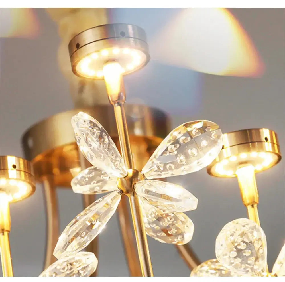 Gold-toned decorbites butterfly chandelier with clear faceted crystal flower pendant lights for dining room lighting