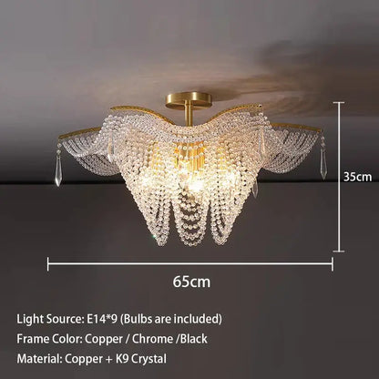A decorbites butterfly crystal large gold chandelier with a golden copper frame and clear k9 crystal beads