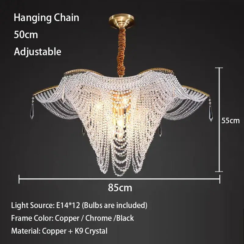 Elegant copper and k9 crystal decorbites butterfly crystal bead large chandelier with cascading tiers for living room
