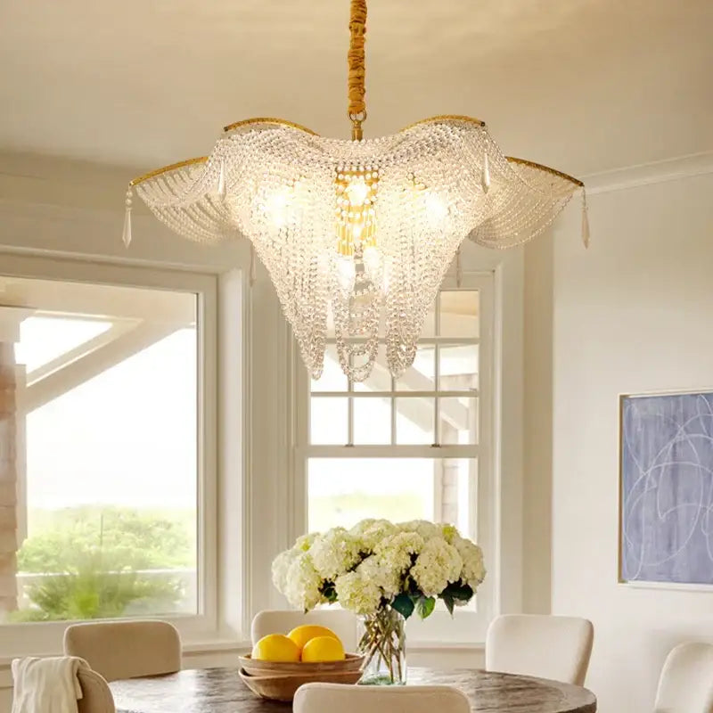 Decorbites butterfly crystal bead large gold chandelier with delicate crystal beads and cascading strands for living room