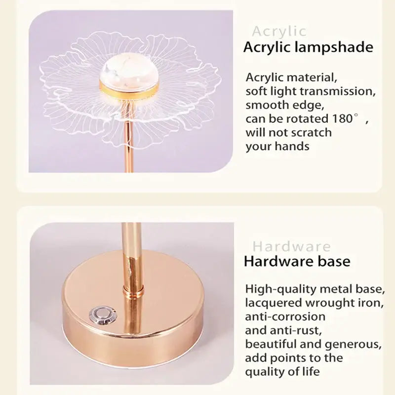 Delicate translucent white acrylic desk lamp with gold-toned bulb and base decorbites butterfly gold acrylic design