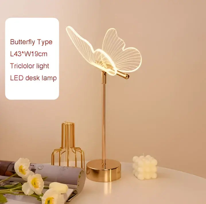 Decorbites butterfly gold acrylic desk lamp with translucent wings and slender stem for living room lighting