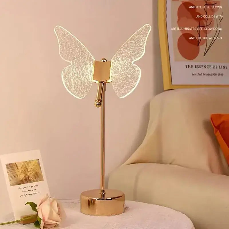 Glossy gold decorbites butterfly gold acrylic led desk lamp with translucent crackled wings for living room decor
