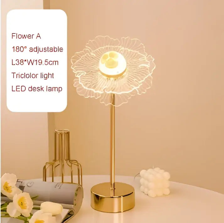 Gold-toned decorbites butterfly gold acrylic desk lamp with flower-shaped wireframe and tricolor led lighting for living room