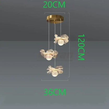 Gold-toned decorbites butterfly led pendant light with three cascading glass butterfly fixtures for bedroom lighting