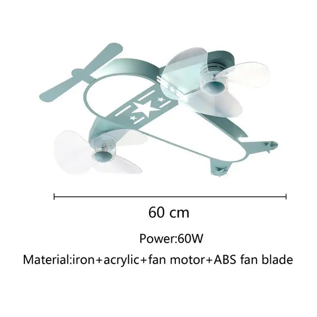 Decorbites cartoon aircraft light blue and yellow cartoon aircraft fan with metallic finish star decals and transparent abs blades