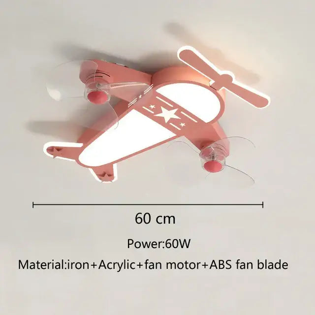 Pink decorbites cartoon aircraft ceiling light with white illuminated body and star decals for bedroom use
