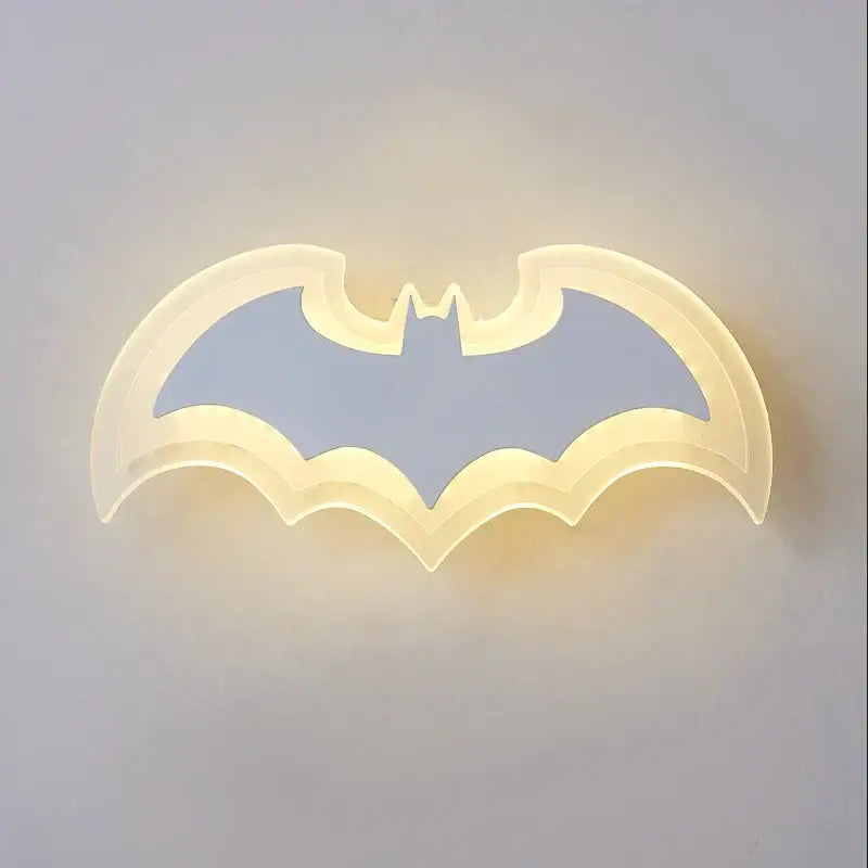 Decorbites cartoon bat wall lamp glowing translucent acrylic with warm yellow illumination for bedroom decor
