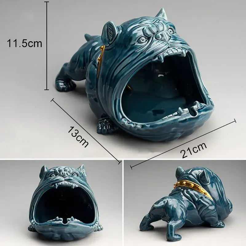 Teal ceramic decorbites cartoon dog ashtray with gold collar black and gold resin living room decor