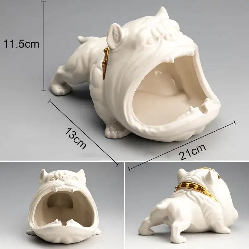 White ceramic bulldog cartoon dog ashtray with gold collar from decorbites cartoon dog black and gold living room decor