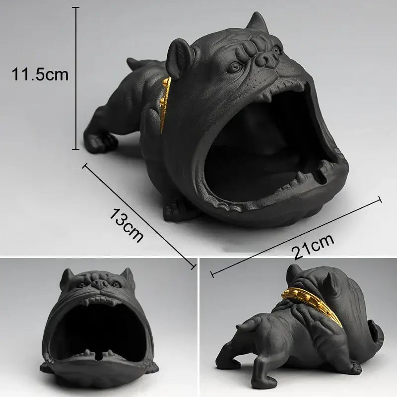 Black ceramic bulldog cartoon dog ashtray with gold collar decorbites cartoon dog resin living room decor