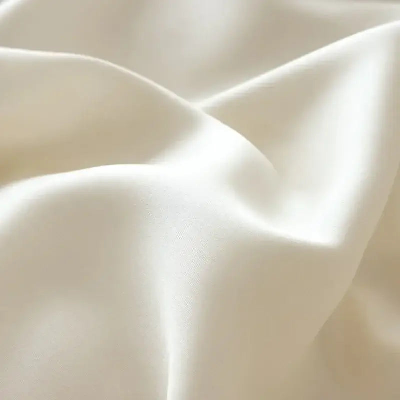 Cream-colored satin fabric with smooth glossy folds in decorbites cartoon embroidered pink and cream bedding set cotton