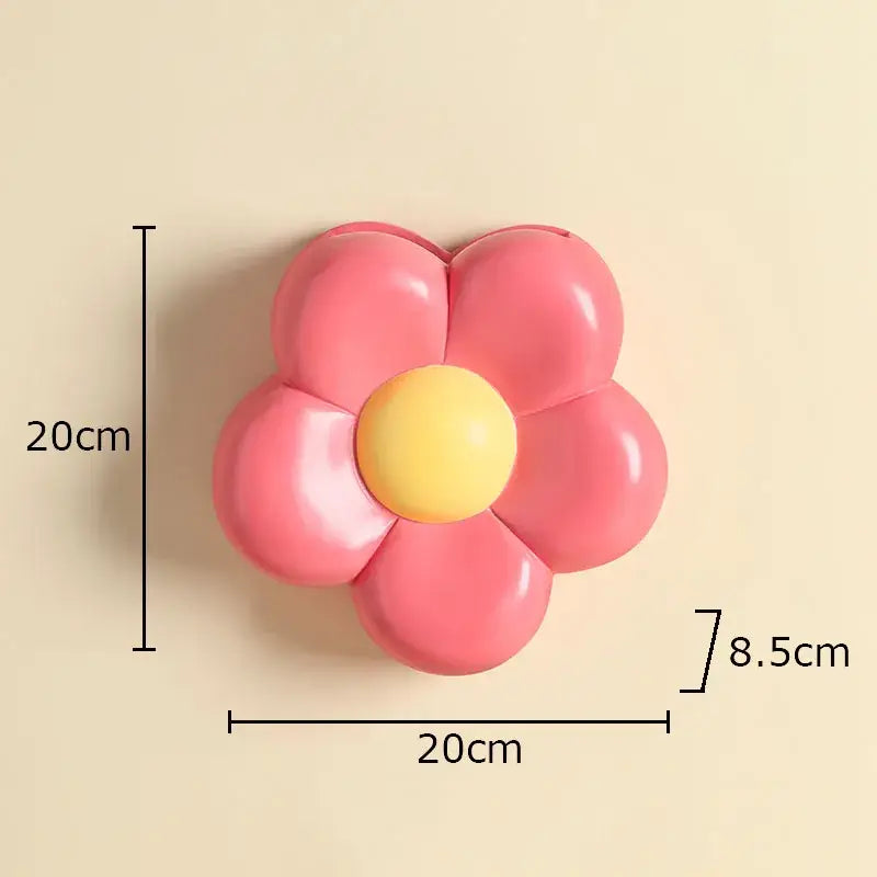 Pink plastic decorbites cartoon flower wall hook with yellow center for bedroom wall decor and cartoon flower vase accents
