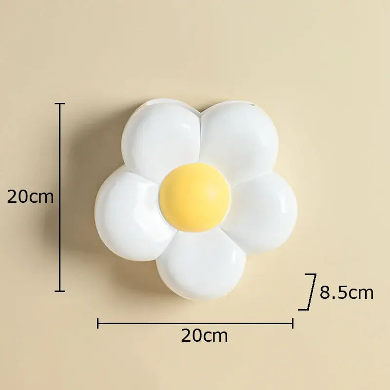 White and yellow plastic decorbites cartoon flower wall-mounted organizer for bedroom wall decor with cartoon flower vase design