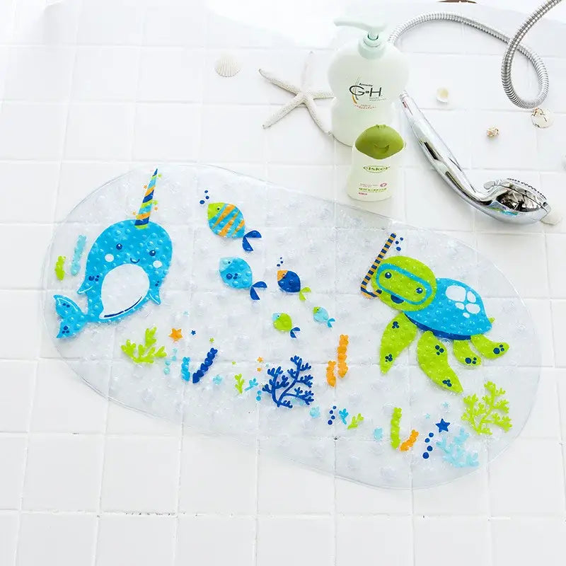 Clear plastic decorbites cartoon non-slip bathroom mat with colorful sea creatures for children