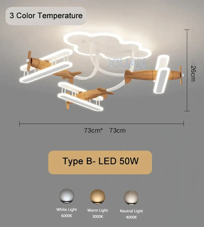 Whimsical decorbites cartoon plane chandelier light with wooden biplanes and led wings for kids room ceiling lamp
