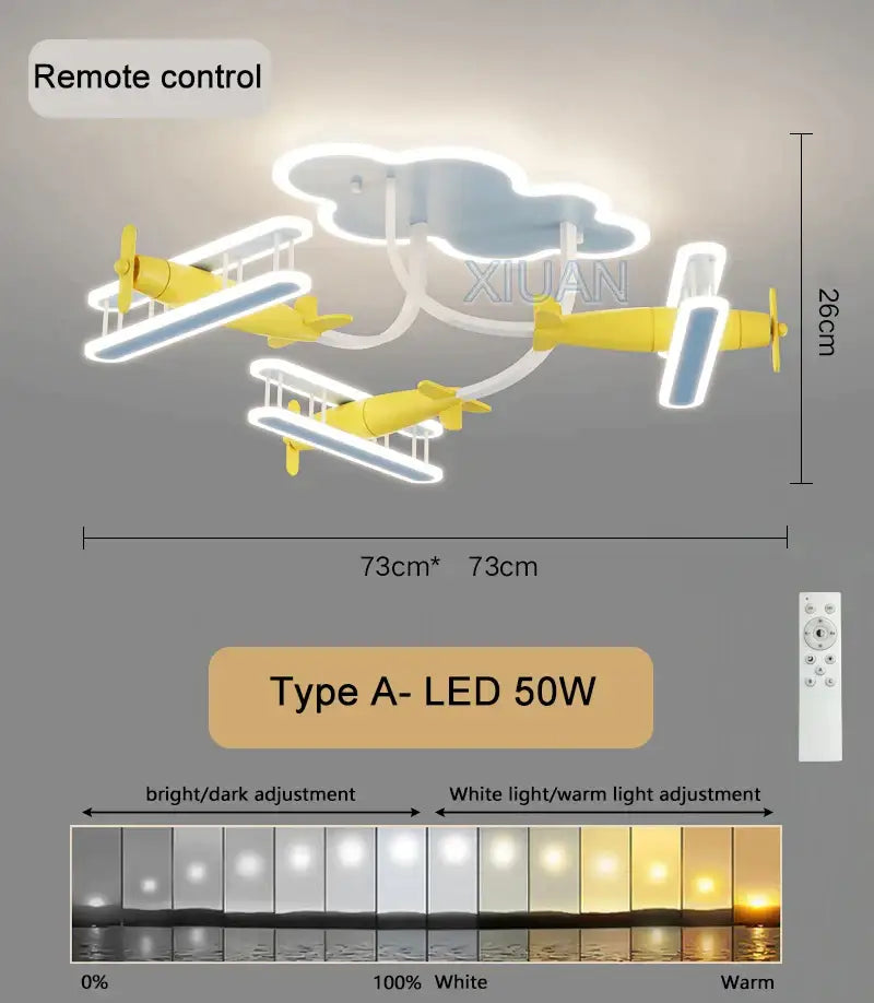 Yellow and white led chandelier light shaped like three biplanes beneath a cloud decorbites cartoon plane chandelier