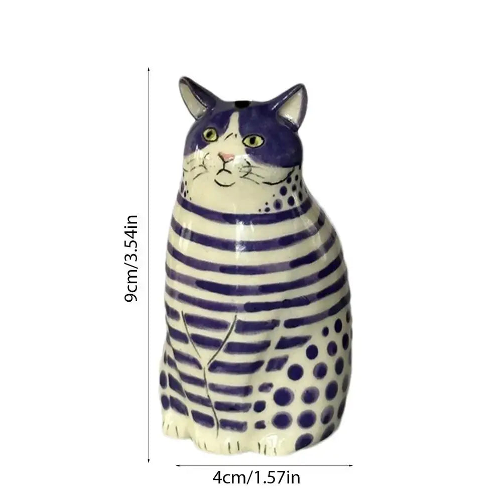 Decorbites™ cat polka dot resin flower bud vase features a charming white and purple striped dot cat with green eyes