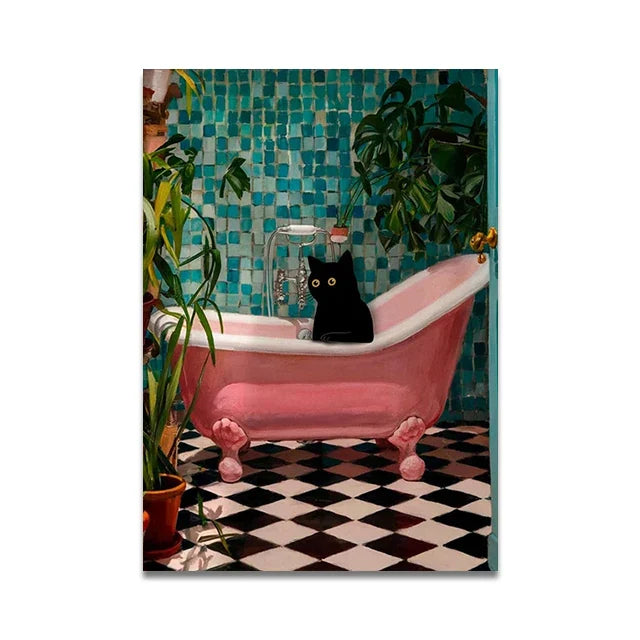 Cat Reading on Toilet Wall Art - SW9919 / 50x70cm Unframed - Posters