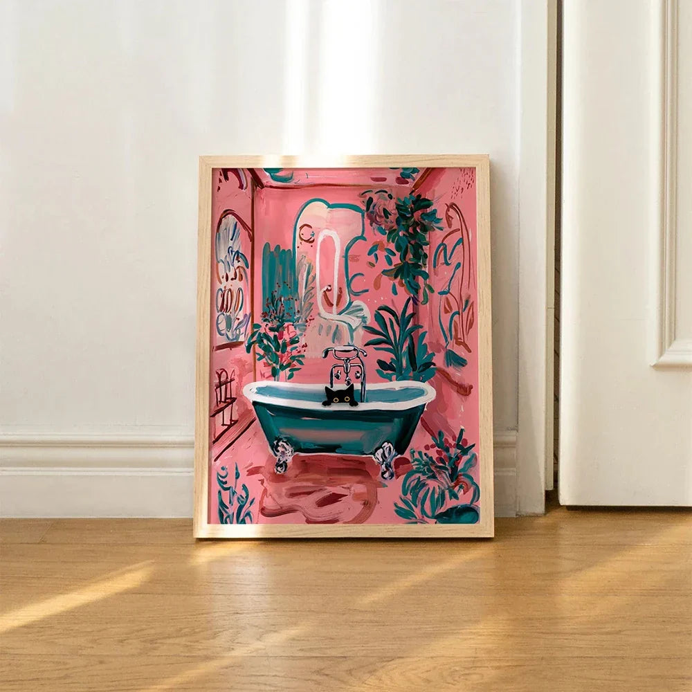 Cat Reading on Toilet Wall Art - Posters