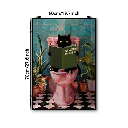 Cat Reading on Toilet Wall Art - Posters