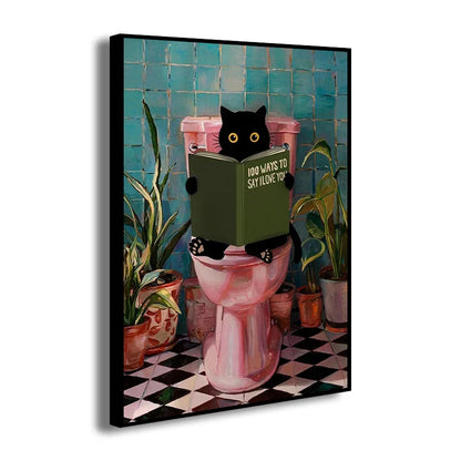 Cat Reading on Toilet Wall Art - Posters
