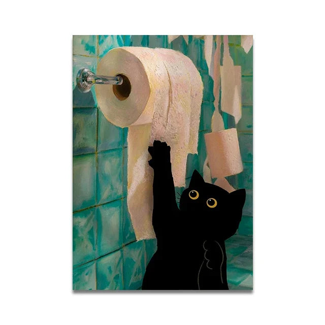 Cat Reading on Toilet Wall Art - SW9920 / 55x80cm Unframed - Posters