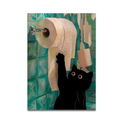Cat Reading on Toilet Wall Art - SW9920 / 55x80cm Unframed - Posters