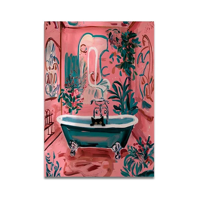 Cat Reading on Toilet Wall Art - SW9915 / (A4)21X30cm Unframed - Posters