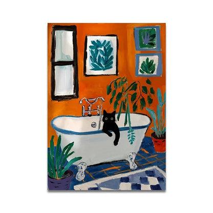 Cat Reading on Toilet Wall Art - SW9912 / 55x80cm Unframed - Posters