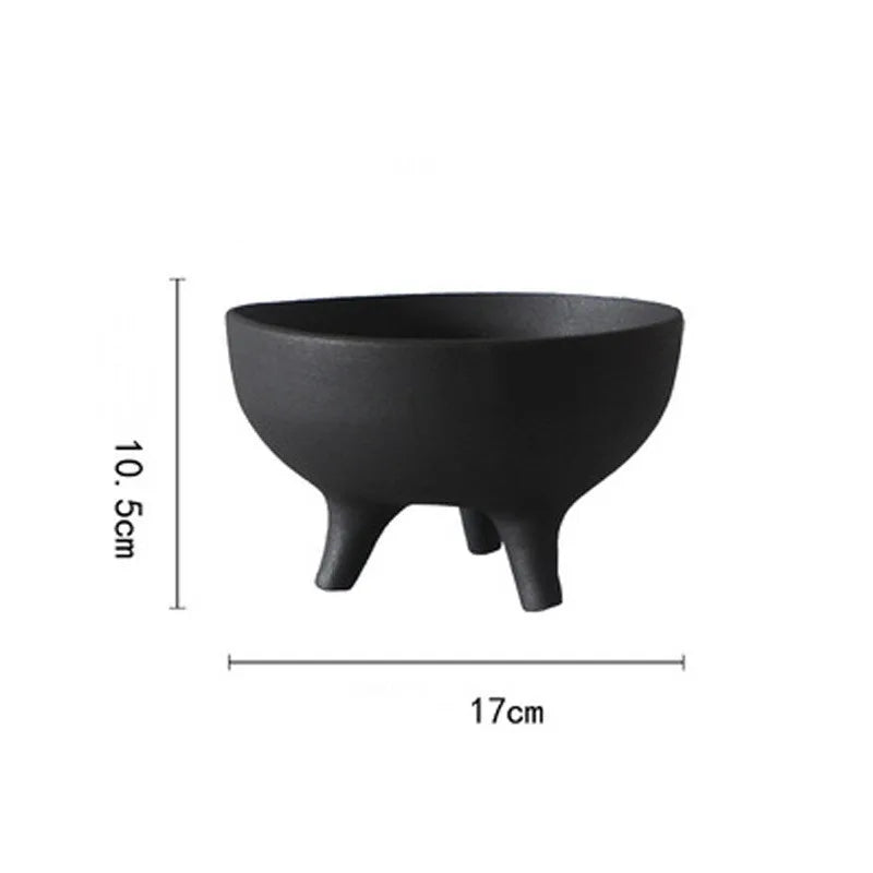 Ceramic Flower Pot with Tripod Stand - black-S - Vase