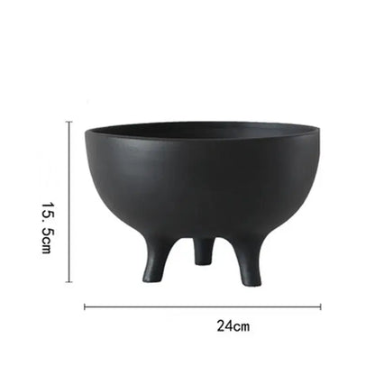 Decorbites™ ceramic flower pot in black with tripod stand measuring 24cm wide and 15.5cm tall